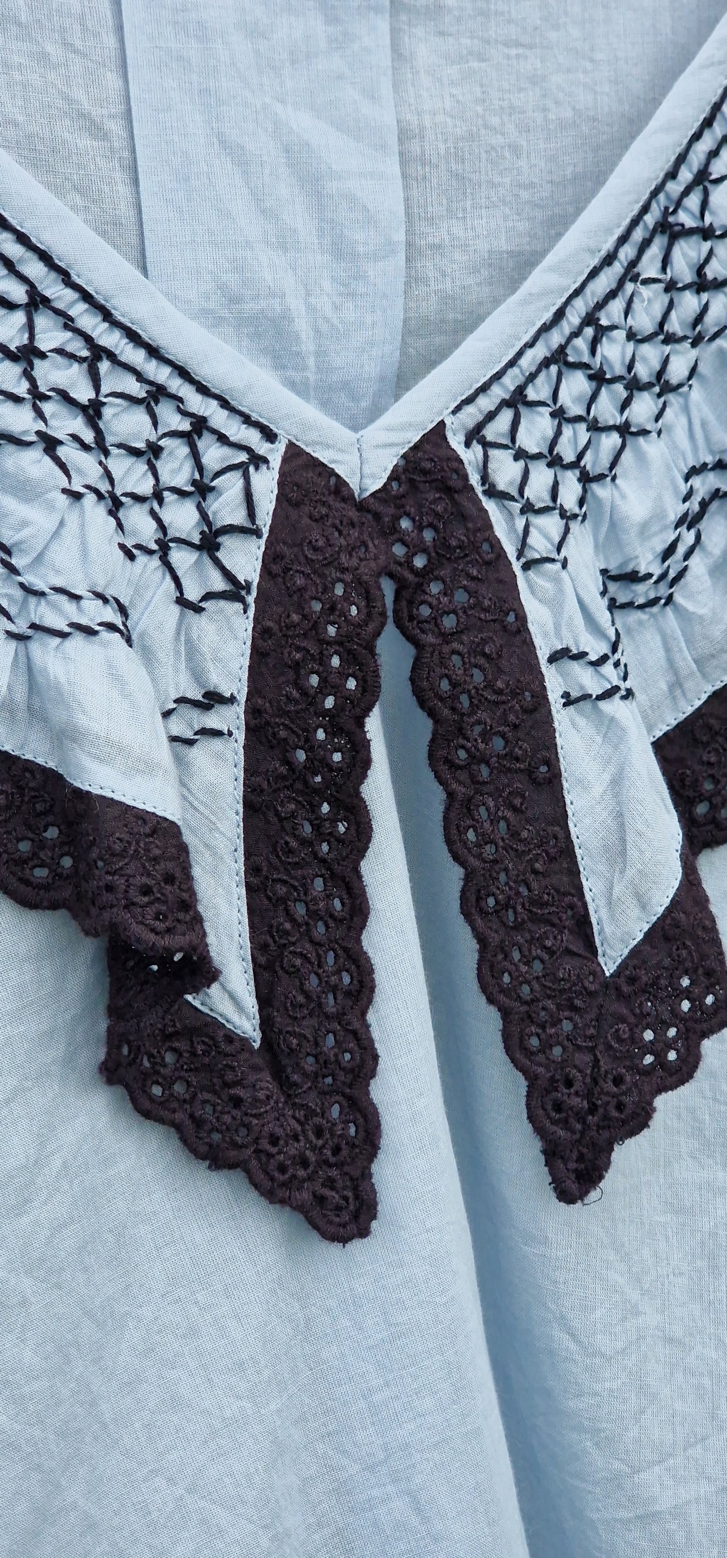 Odd Molly Embroidered V-Neck Folk Blouse in Pastel Blue