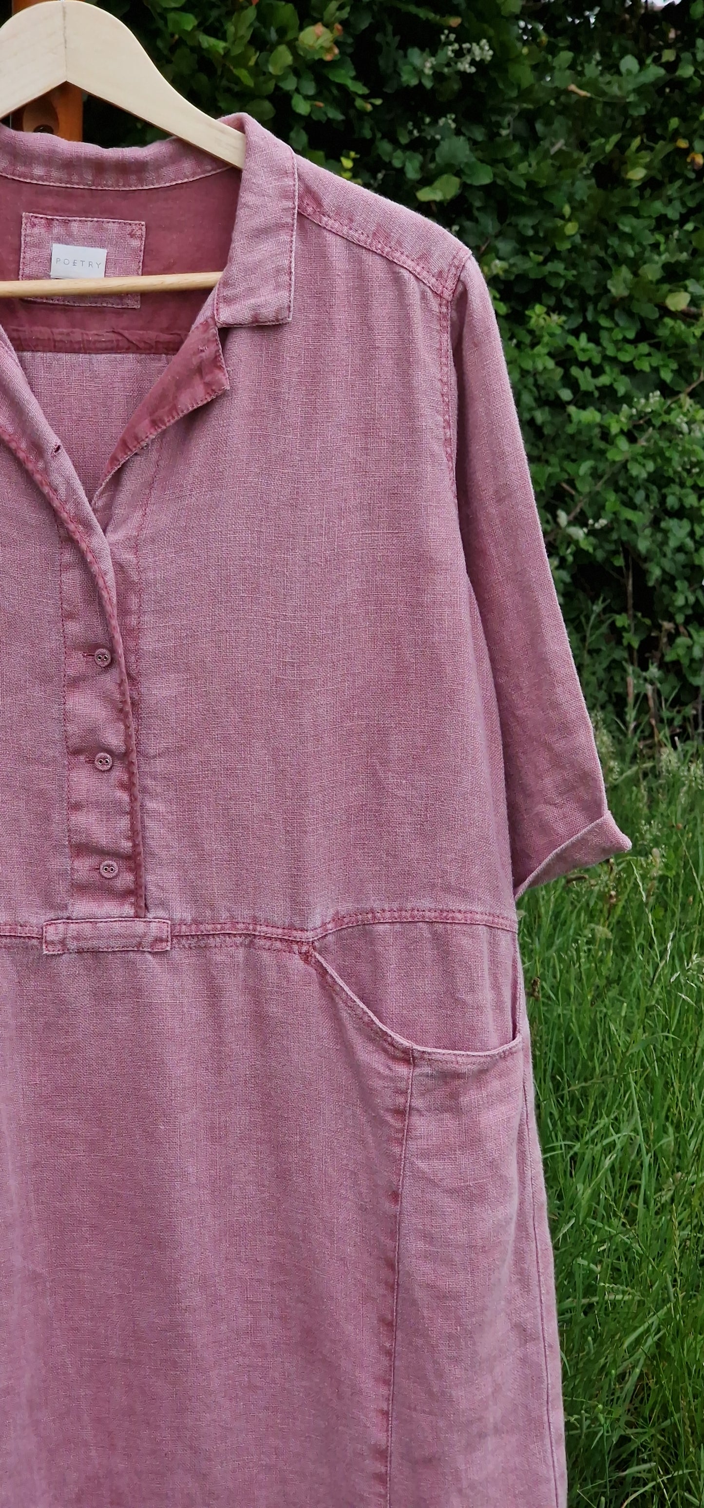 Poetry Pure Linen Button-Up Pocket Dress in Dusty Rose