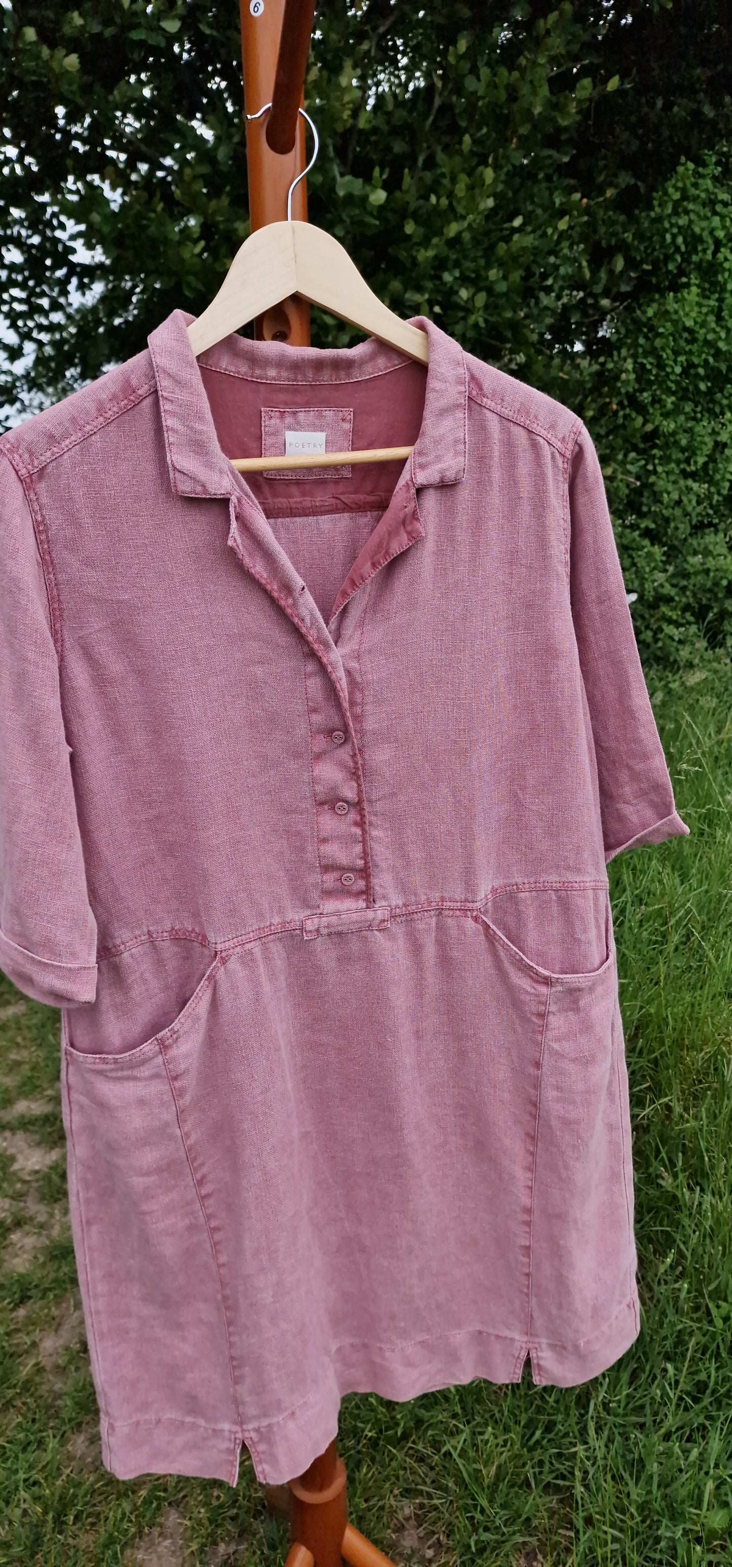 Poetry Pure Linen Button-Up Pocket Dress in Dusty Rose