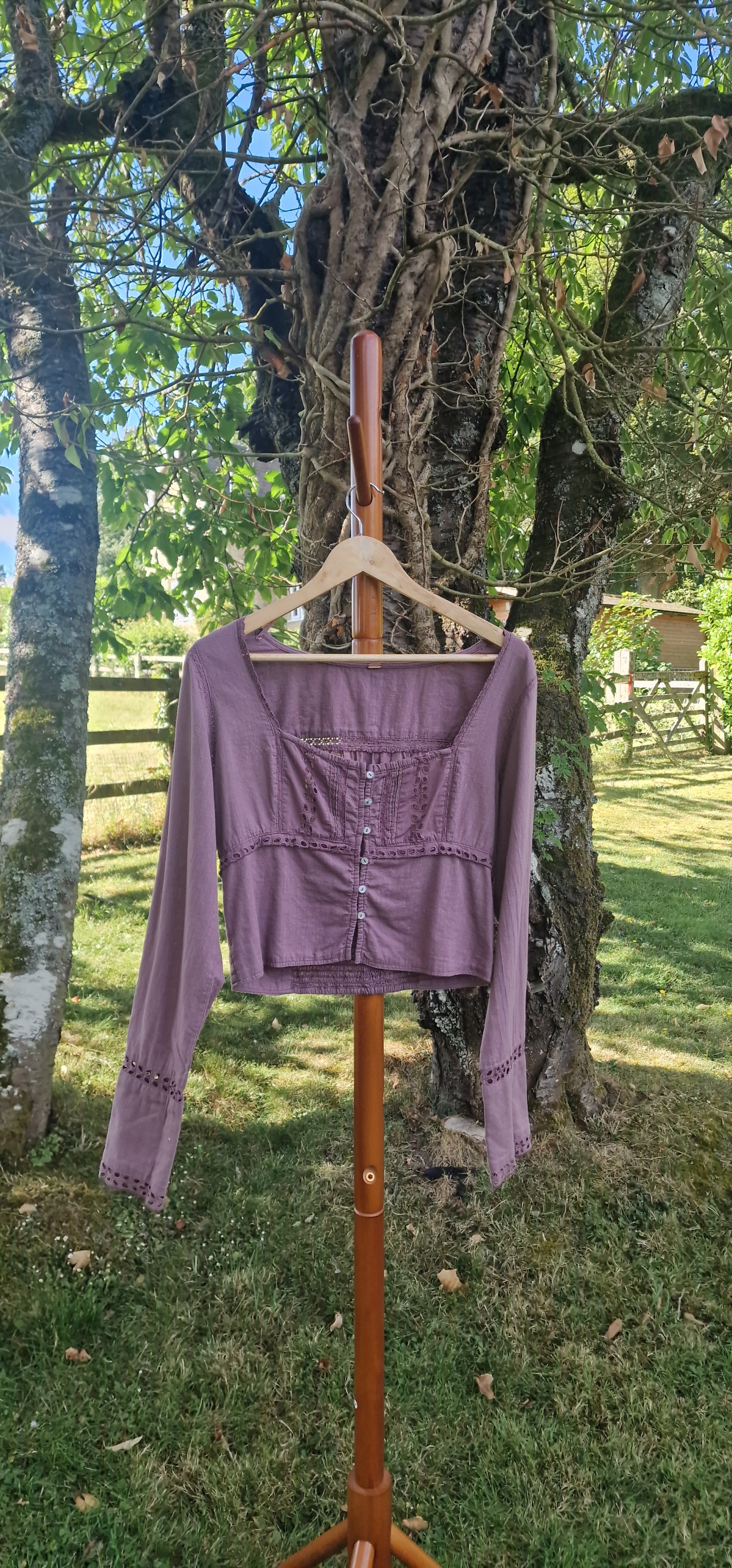 Free People Broderie Anglaise Square Neck Blouse in Dusty Plum