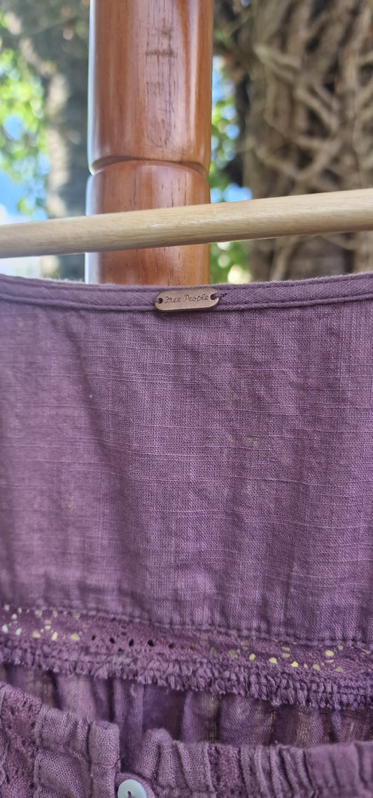 Free People Broderie Anglaise Square Neck Blouse in Dusty Plum