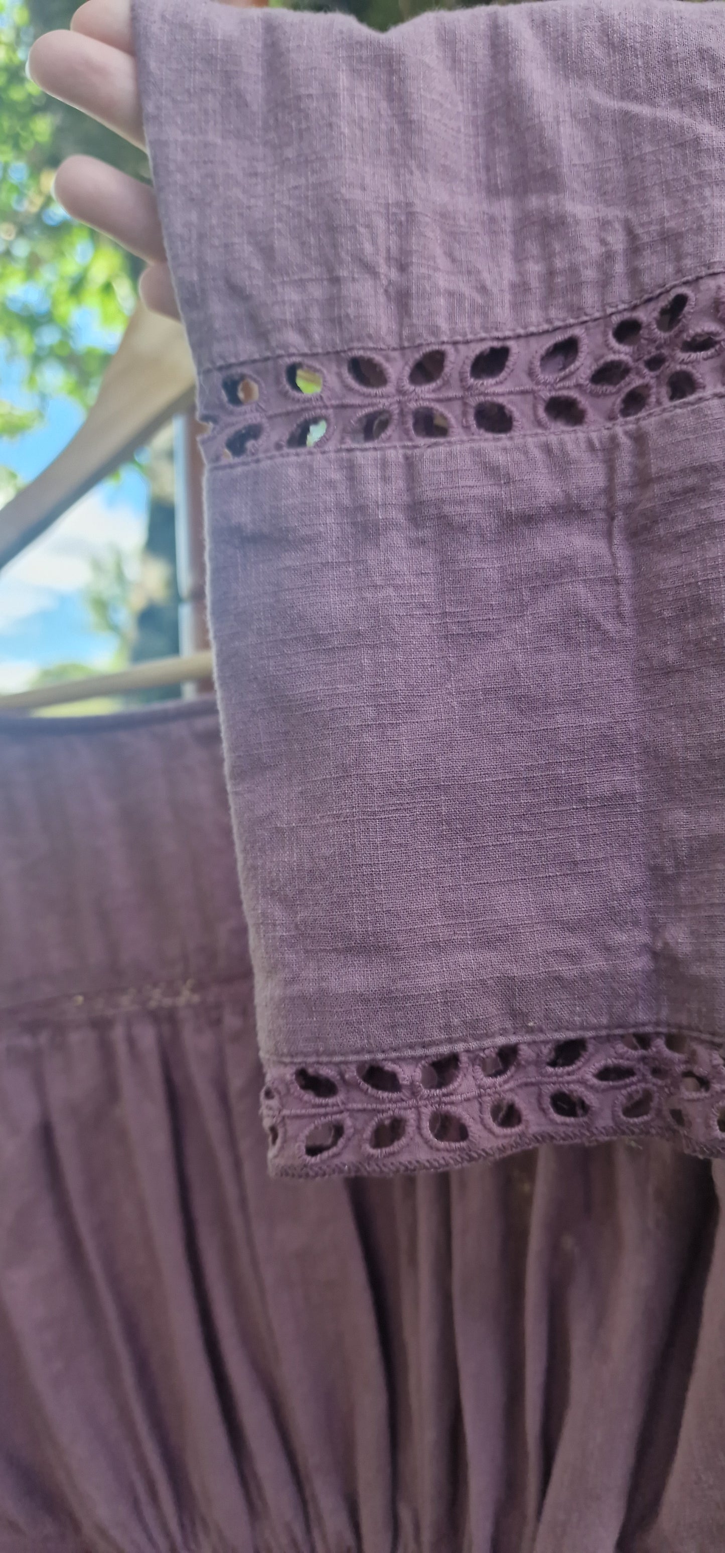 Free People Broderie Anglaise Square Neck Blouse in Dusty Plum