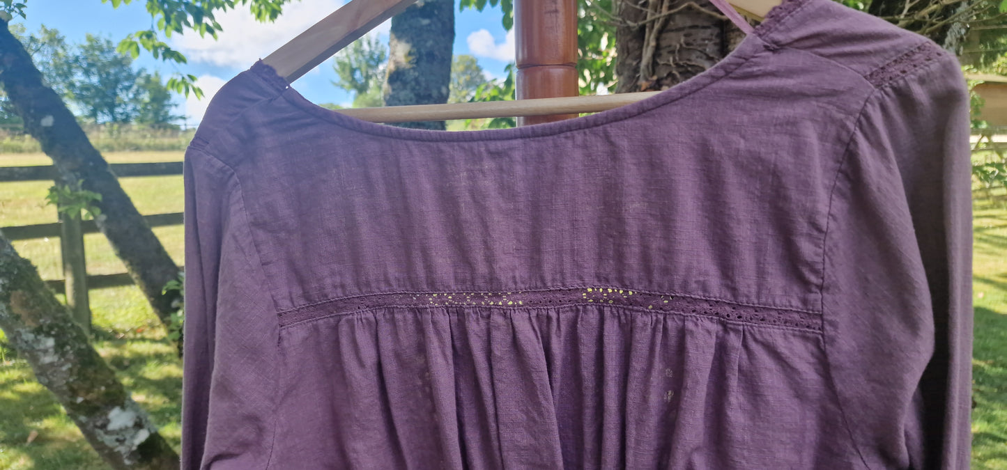 Free People Broderie Anglaise Square Neck Blouse in Dusty Plum