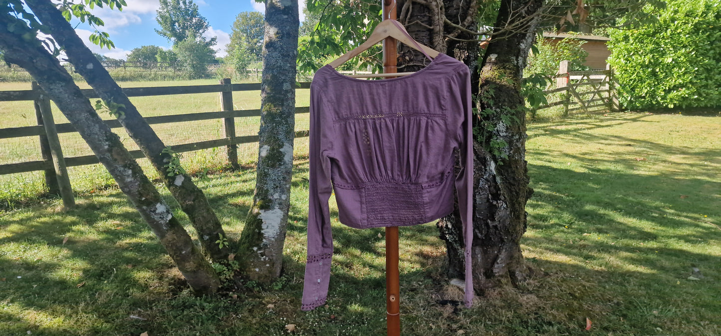 Free People Broderie Anglaise Square Neck Blouse in Dusty Plum