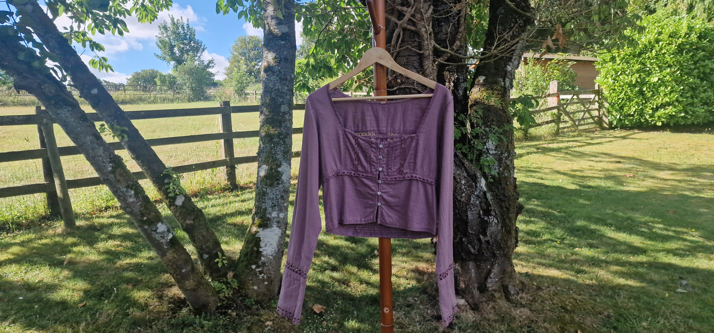 Free People Broderie Anglaise Square Neck Blouse in Dusty Plum