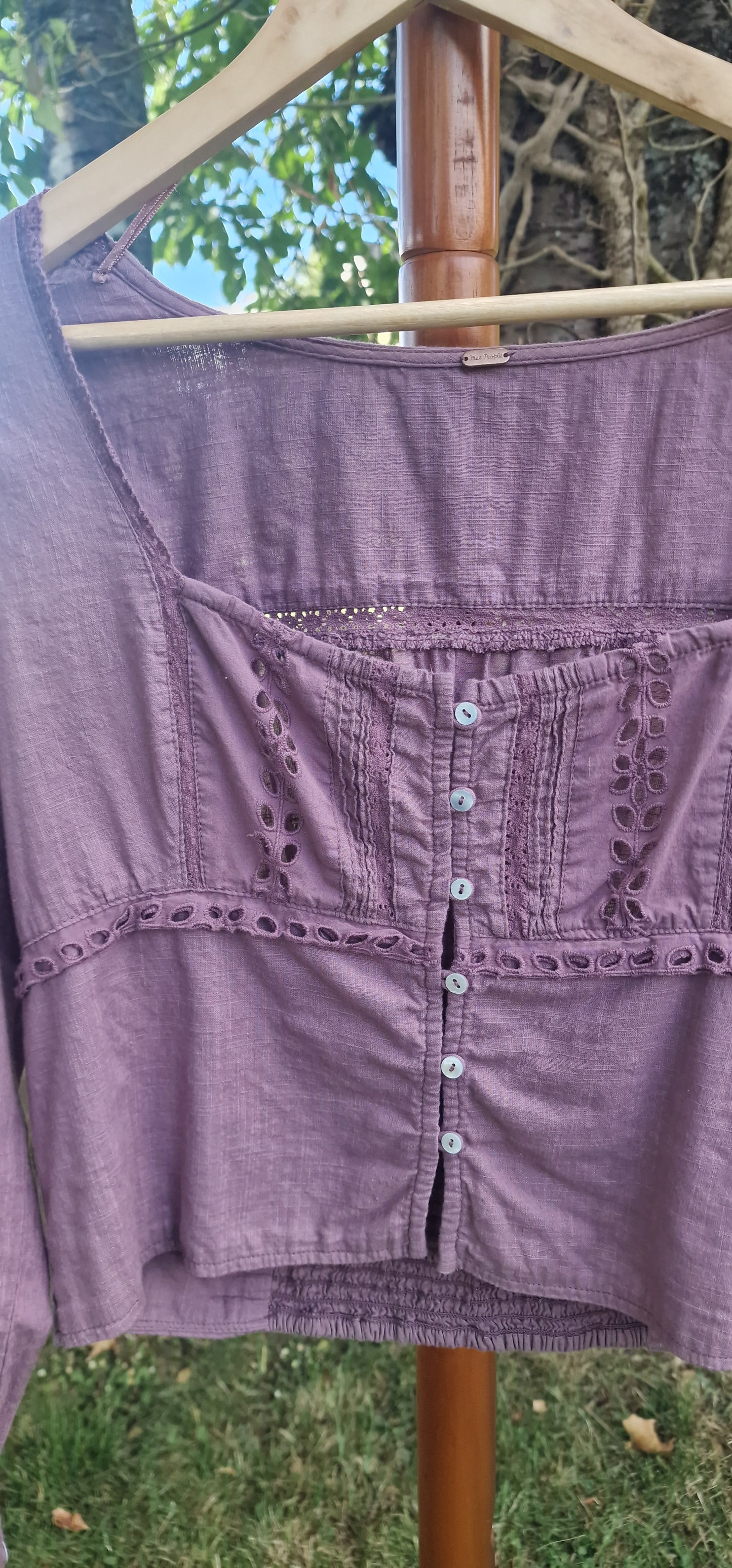Free People Broderie Anglaise Square Neck Blouse in Dusty Plum