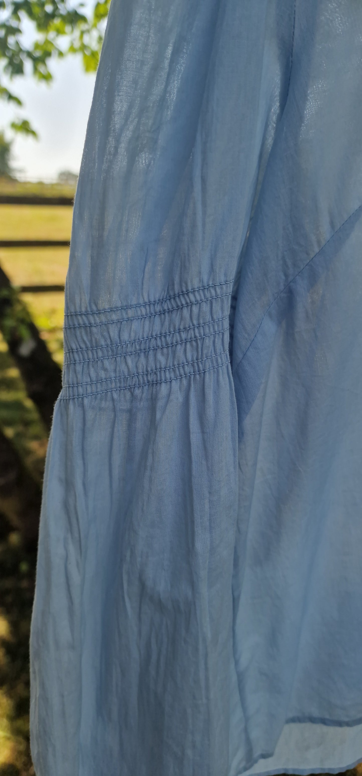 Odd Molly Embroidered V-Neck Folk Blouse in Pastel Blue